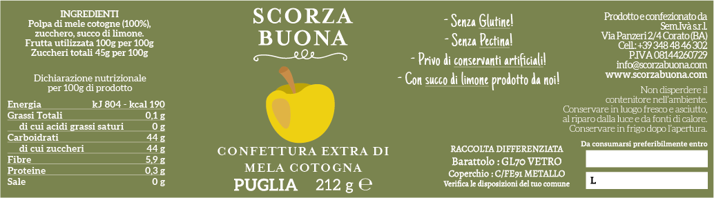 confettura extra di mela cotogna scorza buona 212gr colazione